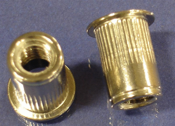 Thread Size: M6 x 1.0 ISO Material: Steel-Yellow Zinc 100 Piece Box RibbedL Series Rivet Nuts Grip Range: 4.4-6.6mm 